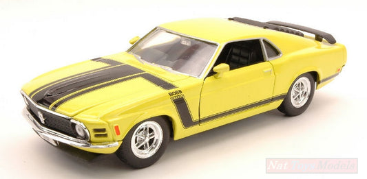 MODELLINO IN SCALA COMPATIBILE CON FORD MUSTANG BOSS 1970 YELLOW 1:24 WELLY WE22088Y