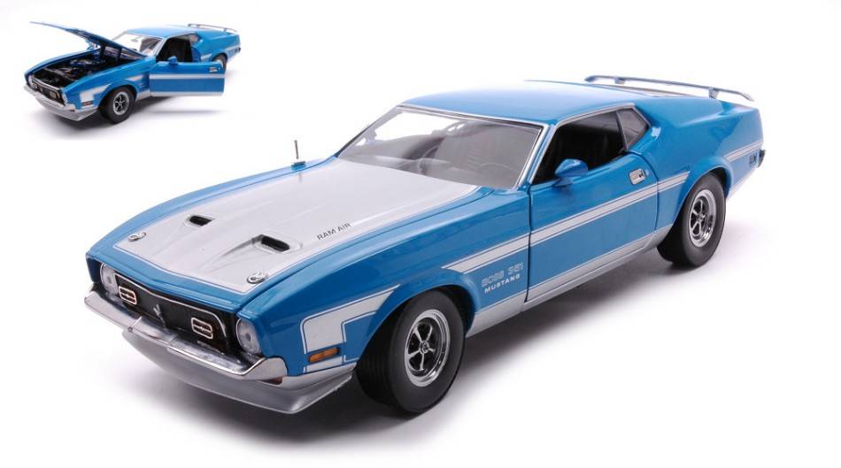SCALE MODEL COMPATIBLE WITH FORD MUSTANG BOSS 351 GRABBER 1971 BLUE/WHITE 1:18 SUNSTAR SS3628
