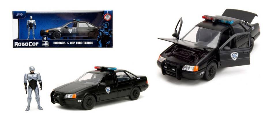 SCALE MODEL COMPATIBLE WITH FORD TARUS FROM "ROBOCOP" WITH FIGURE 1986 BLACK/SILVER 1:24 JADA TOYS JADA253255060