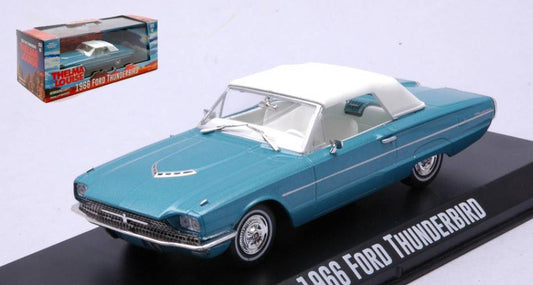 MODELLINO IN SCALA COMPATIBILE CON FORD THUNDERBIRD  (TOP-UP) "THELMA & LOUISE 1991" 1966 BLUE/WHITE 1:43 GREENLIGHT GREEN86619