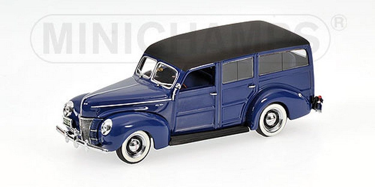 MODELLINO IN SCALA COMPATIBILE CON FORD V 8 DELUXE WOODY 1940 BLUE 1:43 MINICHAMPS PM400082112