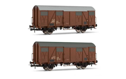 SCALE MODEL COMPATIBLE WITH FS 2 UNITS OF Ghs CLOSED WAGONS WITH LOWERS TO PERIOD IV-V 1:87 RIVAROSSI HR6507