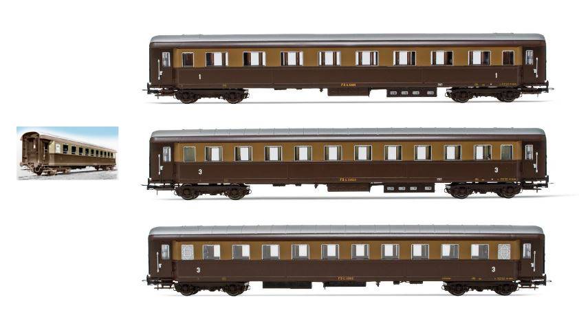 MODELLINO IN SCALA COMPATIBILE CON FS 3-UNITS TYPE 1946 CASTANO ISABELLA 1 1st AND 2 3rd CLASS EP.III 1:87 RIVAROSSI HR4326