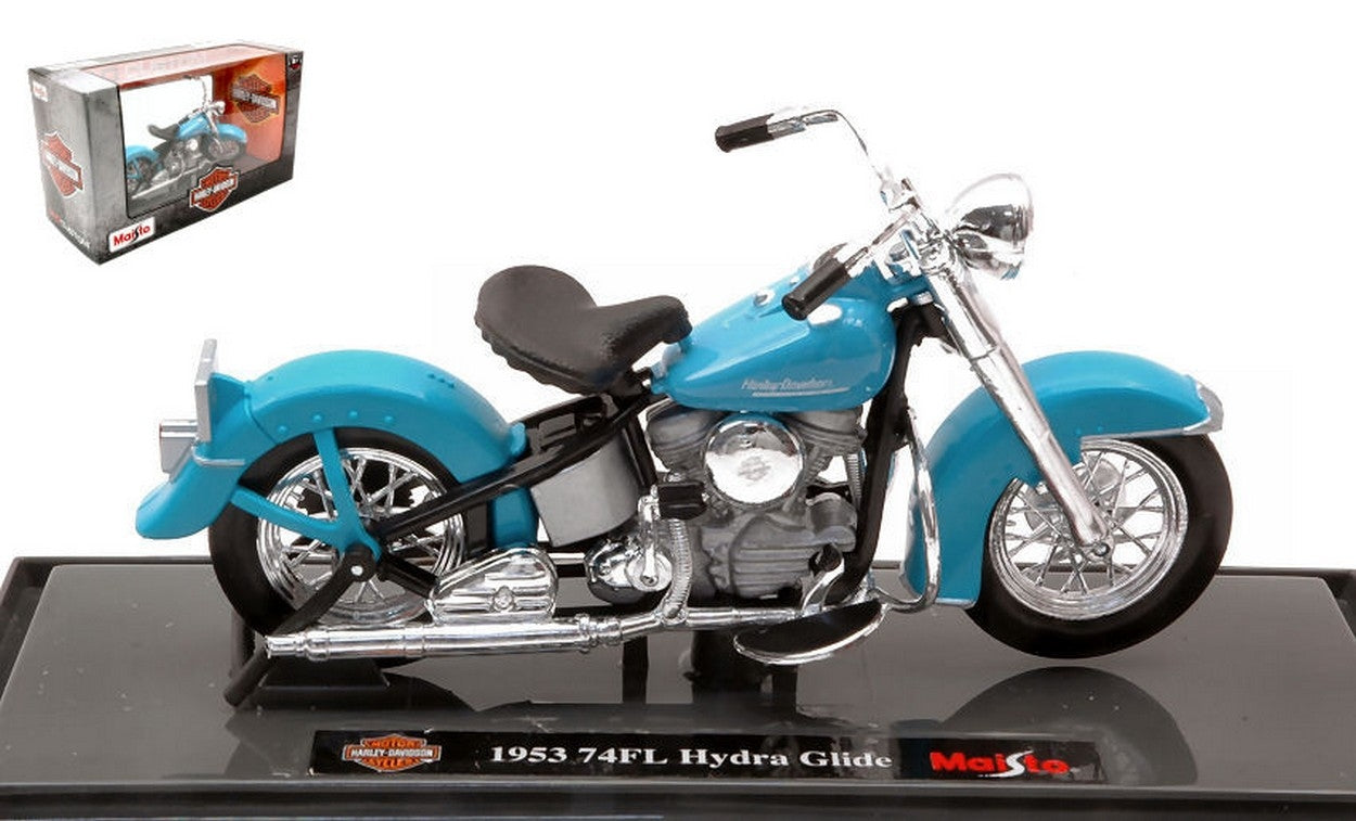 MODELE REDUIT COMPATIBLE AVEC HARLEY DAVIDSON 74FL HYDRA GLIDE 1953 BLEU CLAIR 1:18 MAISTO MI20115