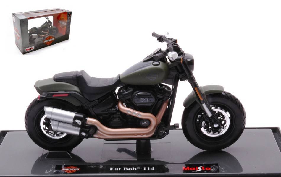 MODELE REDUIT COMPATIBLE AVEC HARLEY DAVIDSON FAT BOB 114 OLIVE MATT 1:18 MAISTO MI21854