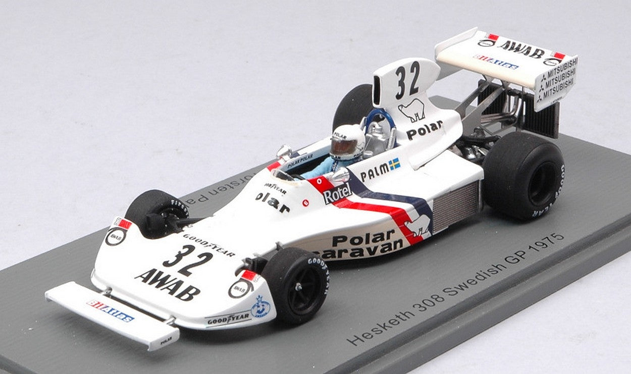 SCALE MODEL COMPATIBLE WITH HESKETH 308 TORSTEN PALM 1975 N.32 SWEDISH GP 1:43 SPARK MODEL S2467
