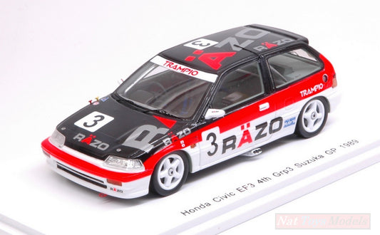 MODELLINO IN SCALA COMPATIBILE CON HONDA CIVIC EF3 N.3 4th SUZUKA GP 3 1989 N.HATTORI-T.TSUTSUMI 1:43 SPARK MODEL S5457