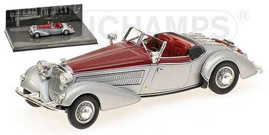 MODELLINO IN SCALA COMPATIBILE CON HORCH 855 SPECIAL ROADSTER 1938 SILVER/RED 1:43 MINICHAMPS PM436014206