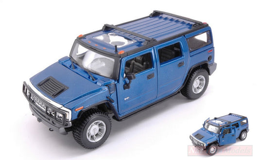MODÈLE RÉDUIT COMPATIBLE AVEC HUMMER H2 SUV 2003 BLEU MÉTALLISÉ 1:27 MAISTO MI31231B