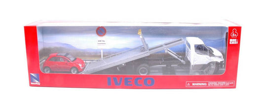 MODELLINO IN SCALA COMPATIBILE CON IVECO DAILY BIANCO C/FIAT CINQUECENTO ROSSO 1:43 NEW RAY NY15875CR