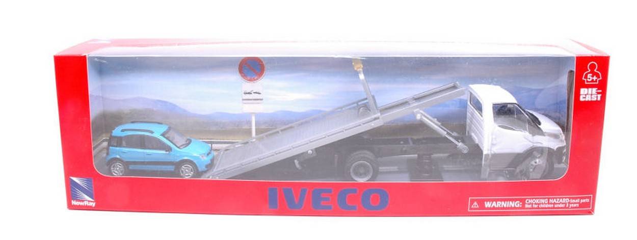 MODELLINO IN SCALA COMPATIBILE CON IVECO DAILY BIANCO C/PANDA BLU CHIARO 1:43 NEW RAY NY15875PB