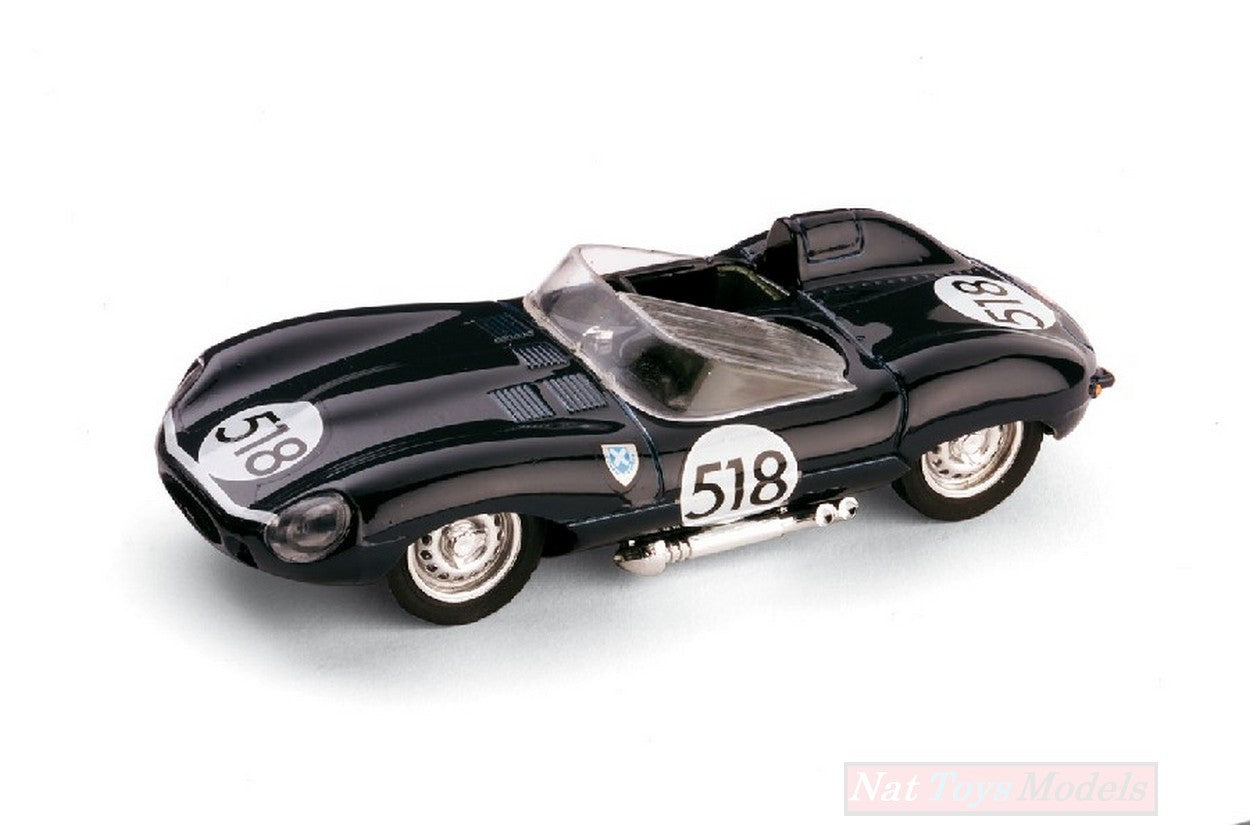 MODELLINO IN SCALA COMPATIBILE CON JAGUAR D TYPE N.518 RETIRED (LOOS PETROL TANK) MM 1957 R.FLOCKHART 1:43 BRUMM BM0146
