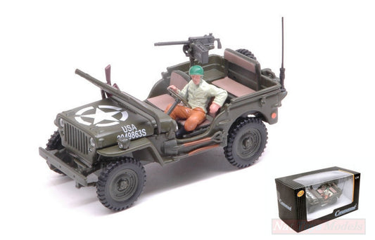 SCALE MODEL COMPATIBLE WITH JEEP 1/4 Ton C/MACHINE GUN AND FIGURE 1:43 CARARAMA CA90141