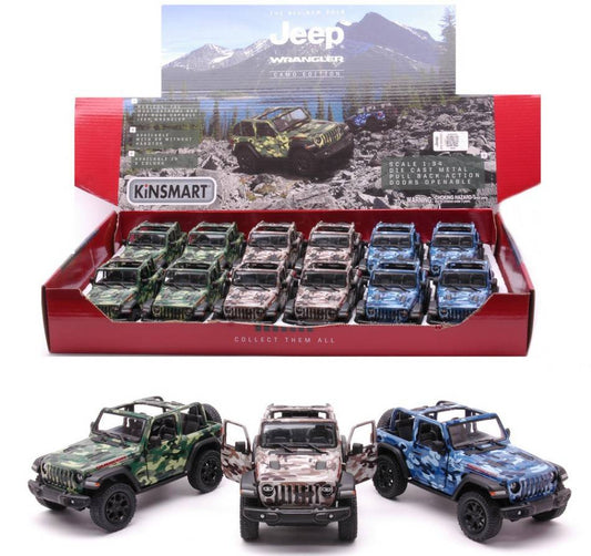 MODELLINO IN SCALA COMPATIBILE CON JEEP WRANGLER OPEN CAMOUFLAGE cm 12 1:34 KINSMART KT89075