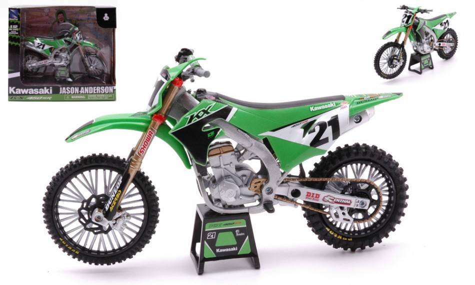 MODÈLE RÉDUIT COMPATIBLE AVEC KAWASAKI KX 450 SR N.21 JASON ANDERSON 1:12 NEW RAY NY58413