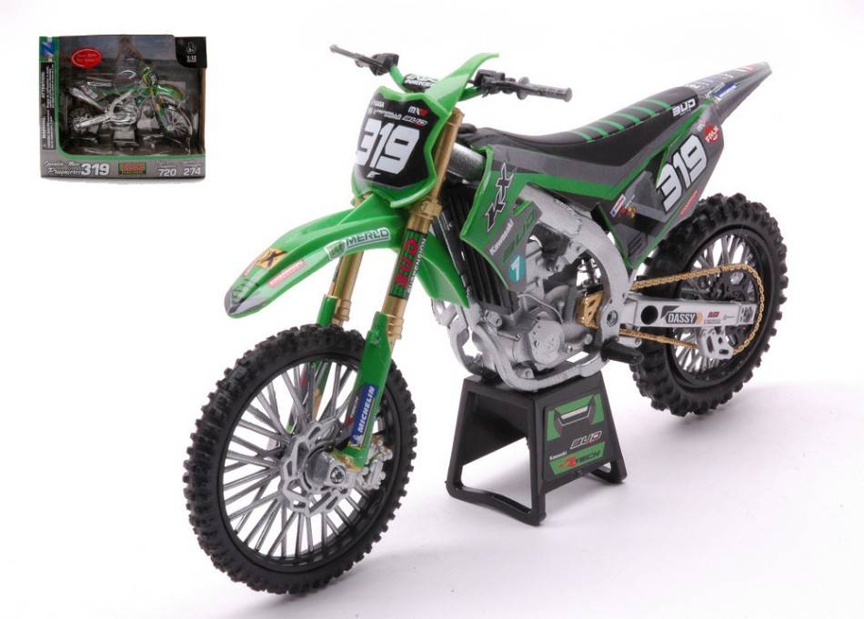 MODELLINO IN SCALA COMPATIBILE CON KAWASAKI KX450 N.319 MQ.M.PRUGNIERES W/STICKER FOR N.720/274 1:12 NEW RAY NY58173SS