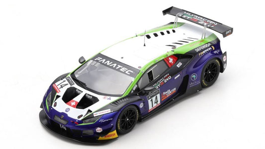 SCALE MODEL COMPATIBLE WITH LAMBORGHINI HURACAN GT3 N.14 3rd SILVER CLASS 24 H SPA 2022 WHITE-LAPPAL SPARK MODEL 18SB060