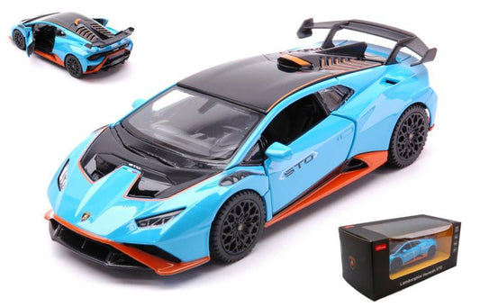 SCALE MODEL COMPATIBLE WITH LAMBORGHINI HURACAN STO LIGHT BLUE/ORANGE 1:32 RASTAR RAT64310B