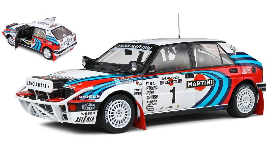 MODÈLE RÉDUIT COMPATIBLE AVEC LANCIA DELTA HF N.1 RALLYE KENYA 1991 AVEC VEILLEUSE RECALDE/CHRISTIE 1:18 SOLID SL1807803