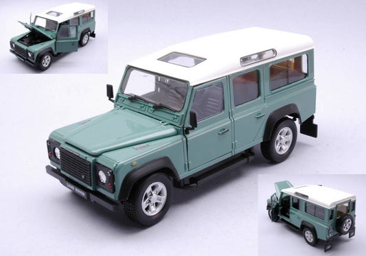 SCALE MODEL COMPATIBLE WITH LAND ROVER DEFENDER LIGHT GREEN W/WHITE ROOF 1:24 CARARAMA CA125115