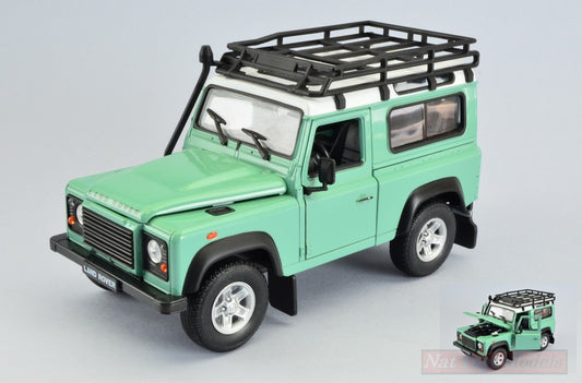 SCALE MODEL COMPATIBLE WITH LAND ROVER DEFENDER LIGHT GREEN/WHITE W/ROOF RACK 1:24 WELLY WE22498SPGREEN