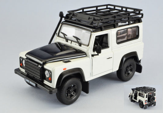 SCALE MODEL COMPATIBLE WITH LAND ROVER DEFENDER WHITE/BLACK W/ROOF RACK 1:24 WELLY WE22498SP