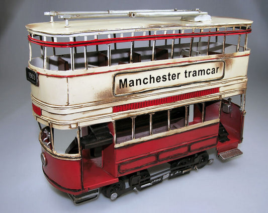 SCALE MODEL COMPATIBLE WITH MANCHESTER TRAMCAR RED &amp; YELLOW 1903 cm 35 TIMPLATE GIFT'S TPGJLBS1236-RY