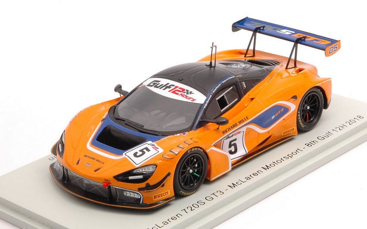 SCALE MODEL COMPATIBLE WITH MC LAREN 720S GT3 N.5 8th GULF 12 H 2018 BARNICOAT-PARENTE-GISB.1:43 SPARK MODEL S9200