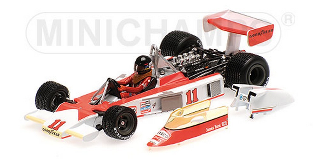 MODELLINO IN SCALA COMPATIBILE CON MC LAREN FORD M23 J.HUNT 1976 N.11 JAPAN GP WORLD CHAMPION 1:43 MINICHAMPS PM530764391