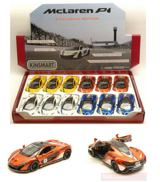 SCALE MODEL COMPATIBLE WITH MC LAren P1 2016 WITH WING &amp; STRIPES 1:36 KINSMART KT5393DF