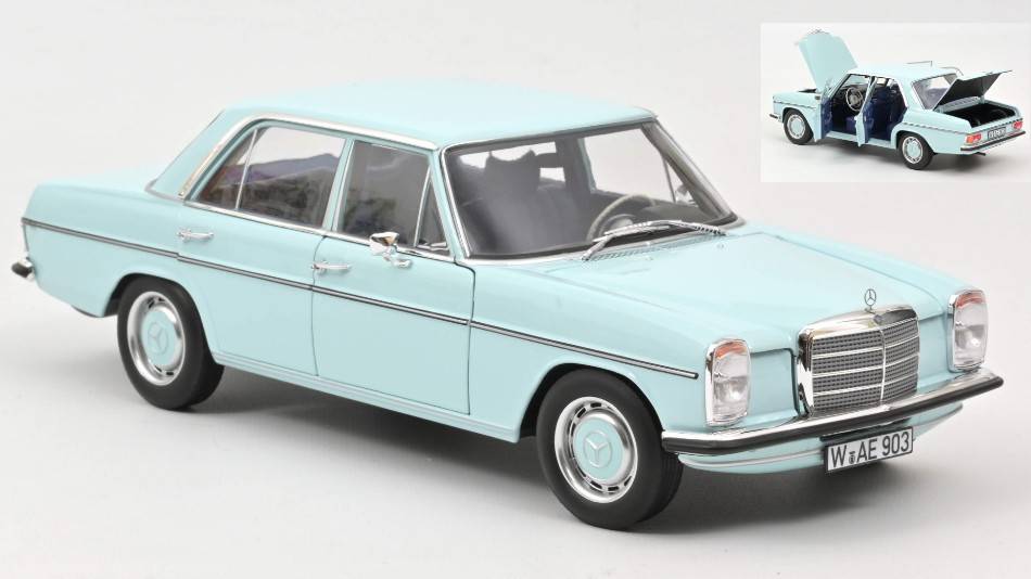 MODELLINO IN SCALA COMPATIBILE CON MERCEDES 200 1968 LIGHT BLUE 1:18 NOREV NV183777