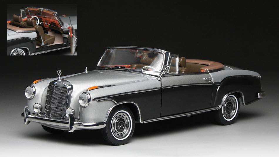 MODELLINO IN SCALA COMPATIBILE CON MERCEDES 220 SE CABRIO 1960 GREY/DARK GREY 1:18 SUNSTAR SS3593