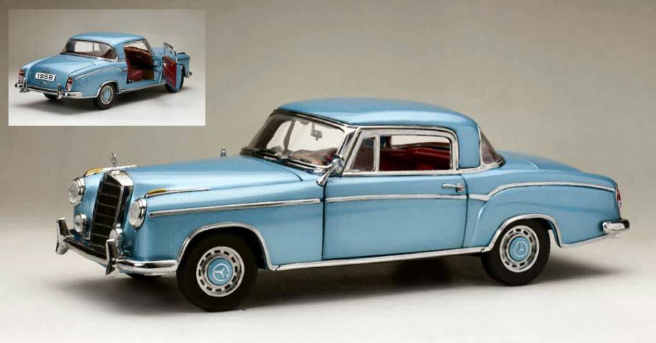 MODELLINO IN SCALA COMPATIBILE CON MERCEDES 220 SE COUPE' (W128) METALLIC LIGHT BLUE 1:18 SUNSTAR SS3592