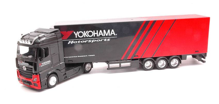 MODELE REDUIT COMPATIBLE AVEC MERCEDES ACTROS GIGASPACE HAULER AVEC REMORQUE "YOKOHAMA" 1:43 BURAGO BU31460Z