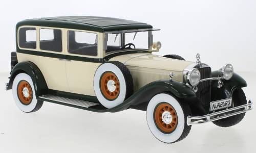 MODELLINO IN SCALA COMPATIBILE CON MERCEDES TYP NUERBURG 460/460 K (W08) 1928 BEIGE/DARK GREEN 1:18 MODELCARGROUP MCG18410