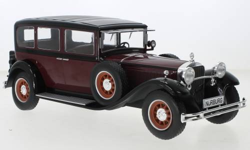 MODELLINO IN SCALA COMPATIBILE CON MERCEDES TYP NUERBURG 460/460 K (W08) 1928 DARK RED/BLACK 1:18 MODELCARGROUP MCG18364