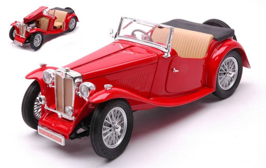 MODELLINO IN SCALA COMPATIBILE CON MG TC MIDGET 1947 "ROAD SIGNATURE" RED 1:18 LUCKY DIE CAST LDC92468R