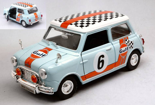 SCALE MODEL COMPATIBLE WITH MINI COOPER CLASSIC GULF RALLY N.6 LIGHT BLUE/ORANGE 1:18 MOTORMAX MTM79743