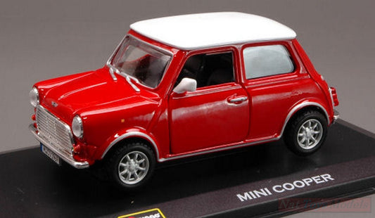 SCALE MODEL COMPATIBLE WITH MINI COOPER RED W/WHITE ROOF 1:32 BURAGO BU43210B