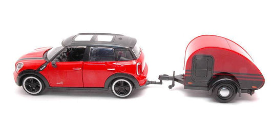 SCALE MODEL COMPATIBLE WITH MINI COOPER S COUNTRYMAN WITH CAMPER TRAILER RED/BLACK 1:24 MOTORMAX MTM79761