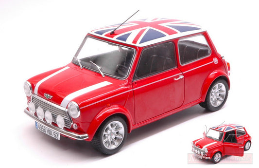 MODELLINO IN SCALA COMPATIBILE CON MINI COOPER SPORT 1997 RED + FLAG 1:18 SOLIDO SL1800604