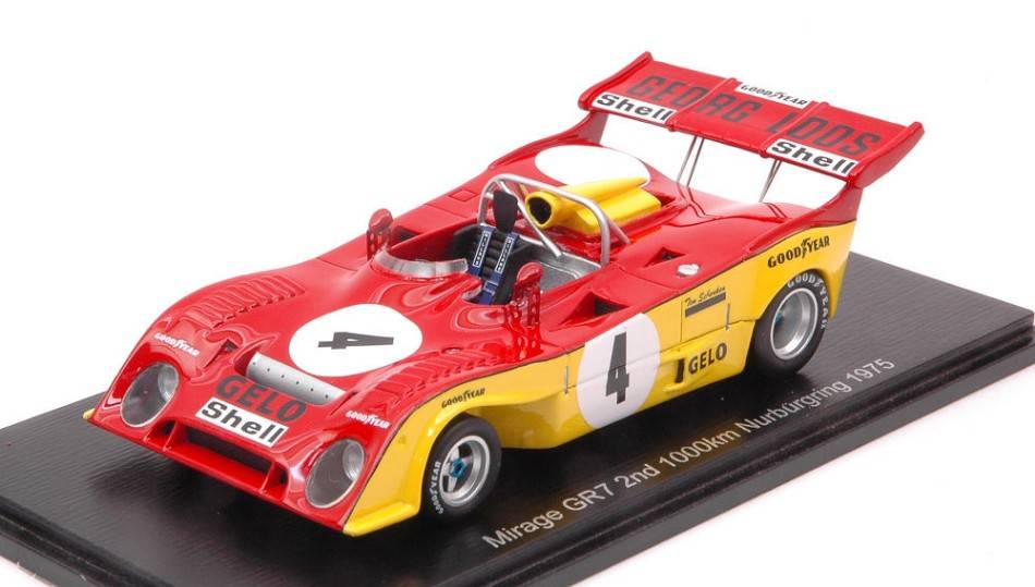 SCALE MODEL COMPATIBLE WITH MIRAGE GR7 N.4 2nd 1000 KM NURBURGRING 1975 H.GANLEY-T.SCHENKEN 1:43 SPARK MODEL S0315