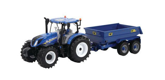 MODELLINO IN SCALA COMPATIBILE CON NEW HOLLAND T6 + NC TILT DUMPER TRAILER SET 1:32 BRITAINS LC43268