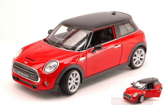 SCALE MODEL COMPATIBLE WITH NEW MINI COOPER HATCH 2014 RED W/BLACK ROOF 1:24 WELLY WE4058R