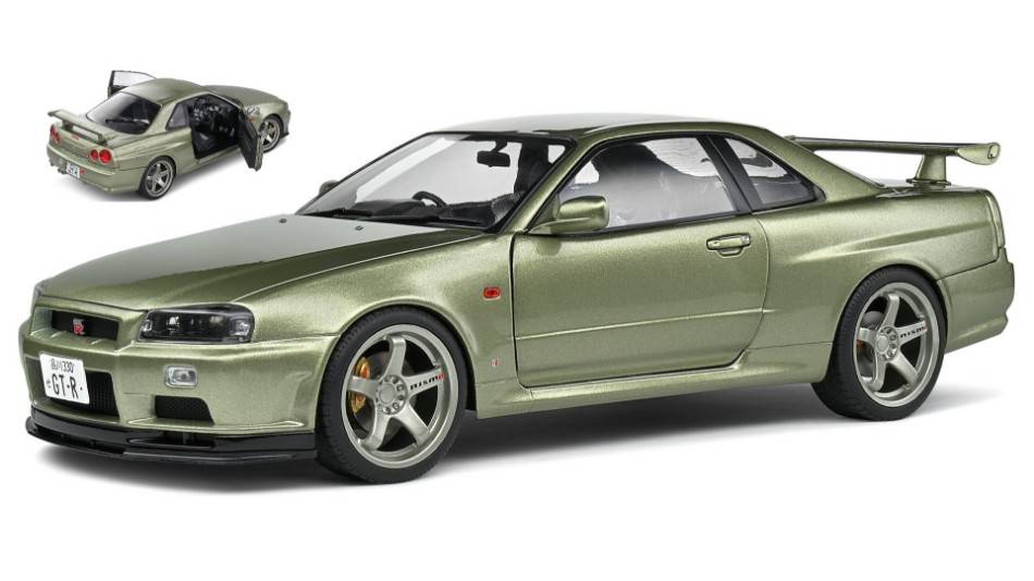 SCALE MODEL COMPATIBLE WITH NISSAN GT-R (R34) 1999 MET.GREEN 1:18 SOLID SL1804308
