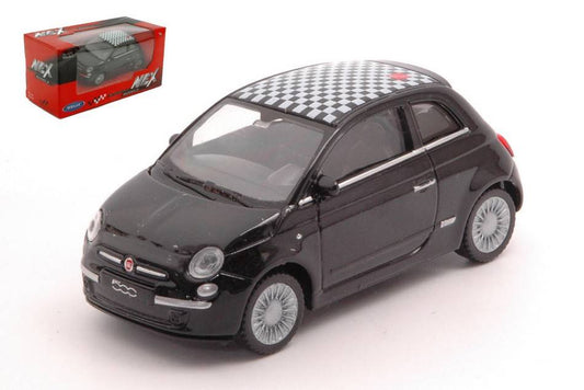 MODELLINO IN SCALA COMPATIBILE CON NUOVA 500 BLACK W/DECO ROOF 1:43 WELLY WE39782B