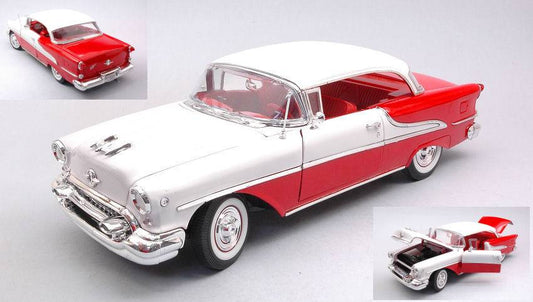 MODELLINO IN SCALA COMPATIBILE CON OLDSMOBILE SUPER 88 CABRIOLET 1955 RED/WHITE 1:18 WELLY WE19869CR