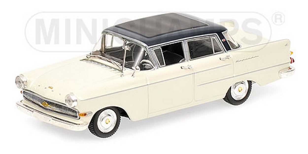 MODELLINO IN SCALA COMPATIBILE CON OPEL KAPITAN 1959 WHITE/BLUE 1:43 MINICHAMPS PM430040008