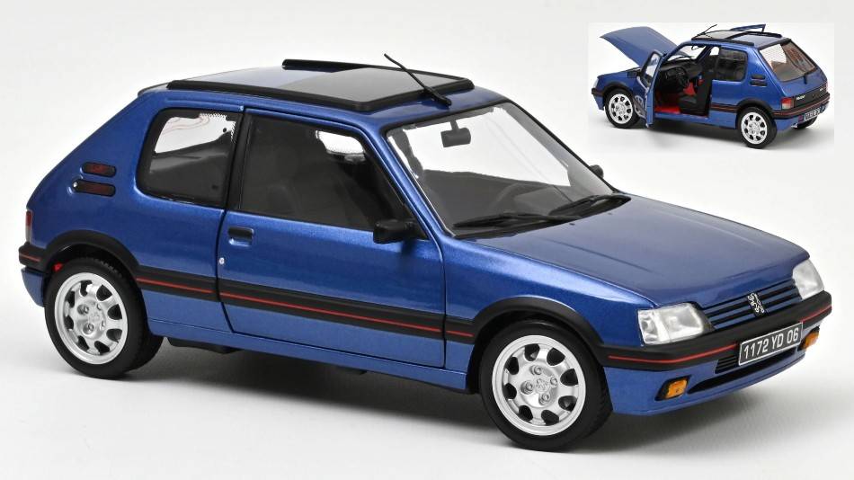 SCALE MODEL COMPATIBLE WITH PEUGEOT 205 GTi 1.9 WITH WINDOWROOF 1992 MIAMI BLUE 1:18 NOREV NV184844