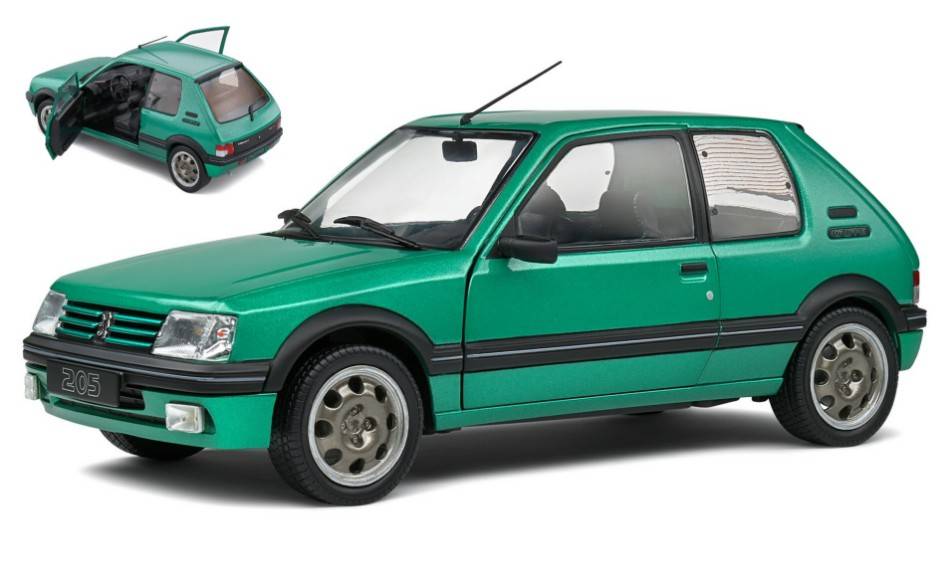 MODELE REDUIT COMPATIBLE AVEC PEUGEOT 205 GTI GRIFFE 1992 VERT FLUORITE 1:18 SOLIDE SL1801712
